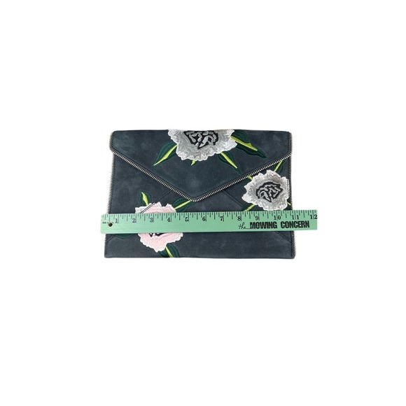 Rebecca Minkoff Embroidered Flowers Leo Nubuck Leather Envelope Clutch Zipper - Picture 6 of 10